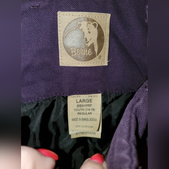 Berne Bib Overalls Youth Lg 14-16 Insulated Adjustable Straps Purple - Picture 4 of 5